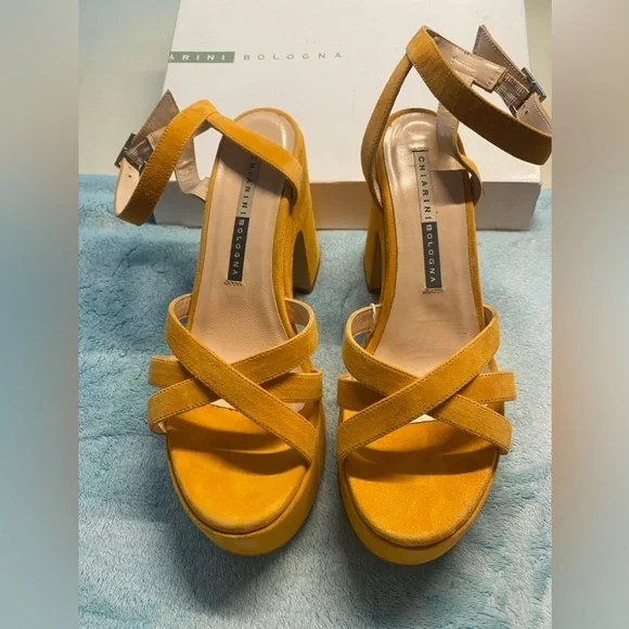 Chiarini Bologna Orange Suede Platform Sandals Sz IT 39, new in box - Picture 2 of 11